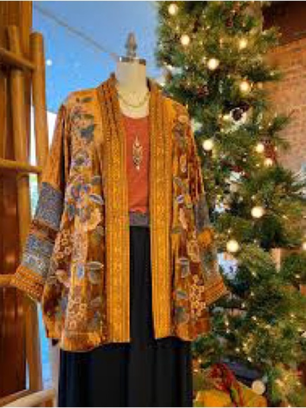 Boho Embroidered Open Kimono Jacket in Mustard & Rust John Mark xl